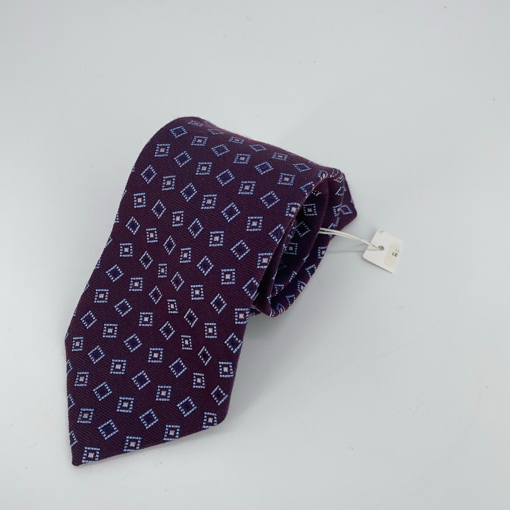 Eton Tie Mens One Size Maroon Patterned Wool Blend Luxury Necktie Italy Made